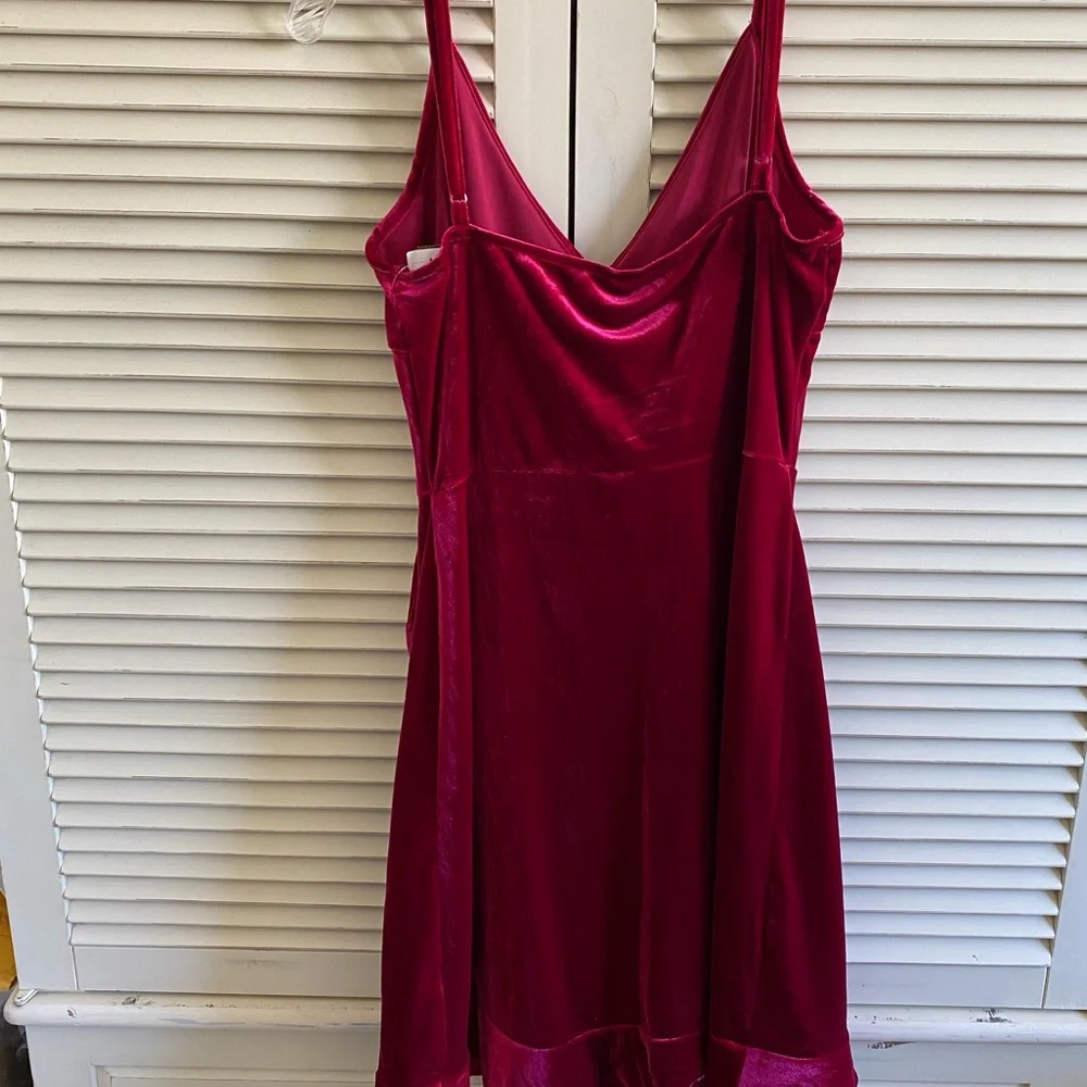 Red Velvet Ruffle Mini Dress - Picture 3 of 6